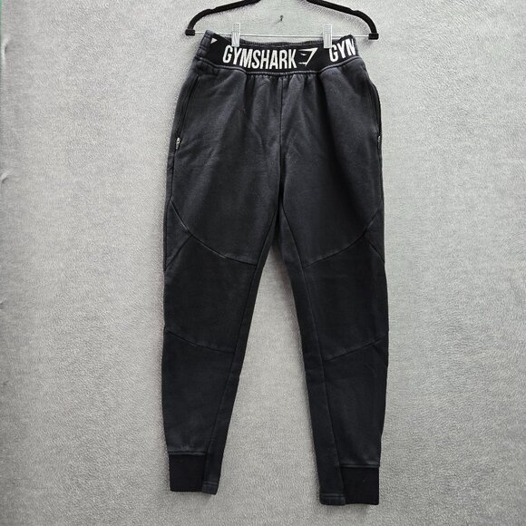 Gymshark Men Activewear Pants S Black Logo Embroidery Sweatpants Fleece - Picture 1 of 12